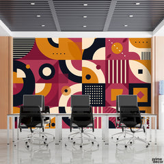 Burgundy & Tan Geometric Mosaic Shapes | Abstract Wallpaper Mural - Prime Décor