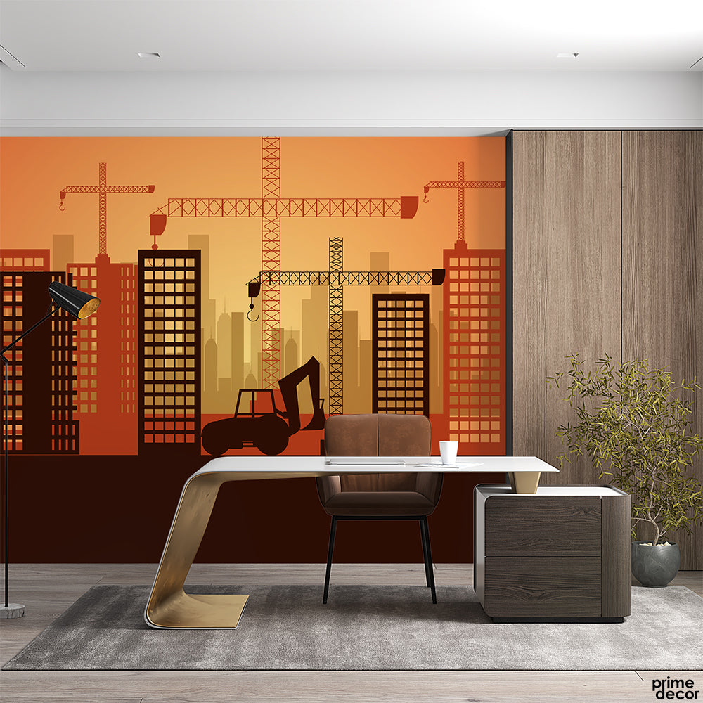 Buildings Construction Work At Sunset | Architecture Wallpaper Mural - Prime Décor