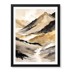 Black & Gold Abstract Art Over White And Beige Background | Abstract Fashion Artwork #00325