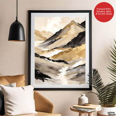 Black & Gold Abstract Art Over White And Beige Background | Abstract Fashion Artwork #00325