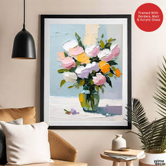 Pink & Green Beautiful Floral Design | Abstract Floral Artwork #00328