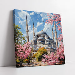 Hagia Sophia With Pink Cherry Blossoms Knife Work Style (Single Panel) Digital Painting Wall Art