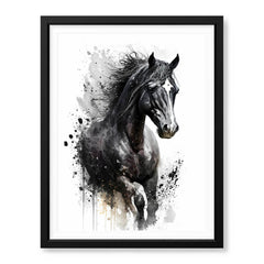 Aesthetic Black & White Horse Over White Background | Abstract Animal Artwork #00329