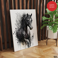 Aesthetic Black & White Horse Over White Background | Abstract Animal Artwork #00329