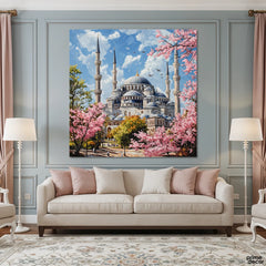 Hagia Sophia With Pink Cherry Blossoms Knife Work Style (Single Panel) Digital Painting Wall Art