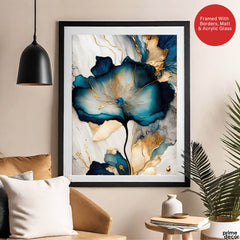 Blue & Green Abstract Floral Art Over Grey Background | Abstract Floral Artwork #00331