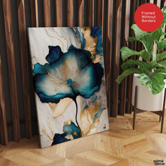 Blue & Green Abstract Floral Art Over Grey Background | Abstract Floral Artwork #00331