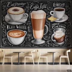 Coffee Latte Chalkboard Style Coffee Types | Cafe Wallpaper Mural - Prime Décor