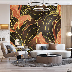 Zeus Brown & Peachy Abstract Leaves Line Art | Floral Wallpaper Mural - Prime Décor