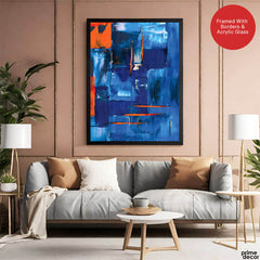 Blue & Orange Abstract Art Over Blue Background | Abstract Fashion Artwork #00335