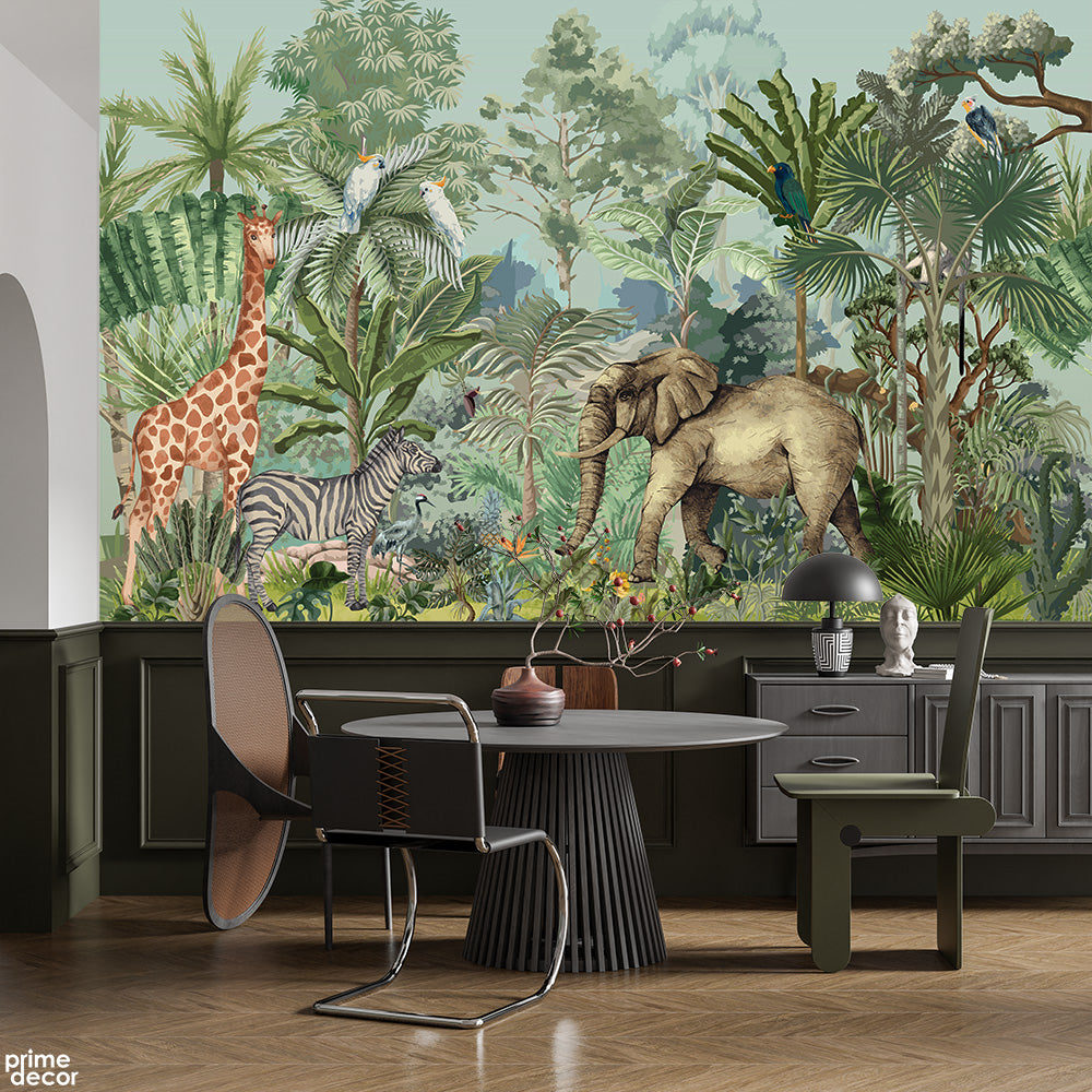 Exotic Tropical Jungle Safari Animals | Animal Wallpaper Mural - Prime Décor