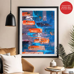 Blue & Orange Abstract Art Over Blue Background | Abstract Fashion Artwork #00336