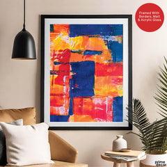 Blue & Orange Abstract Art Over Blue Background | Abstract Fashion Artwork #00339