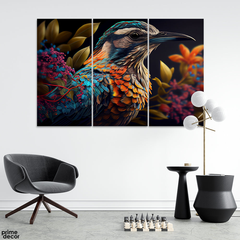 Abstract Beautiful Artwork Of A Colorful Bird (3 Panel) Nature Wall Art - Prime Décor