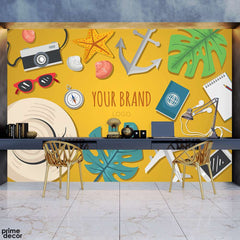 Travel Design Artwork Over Golden Background With Logo | Travel Wallpaper Mural