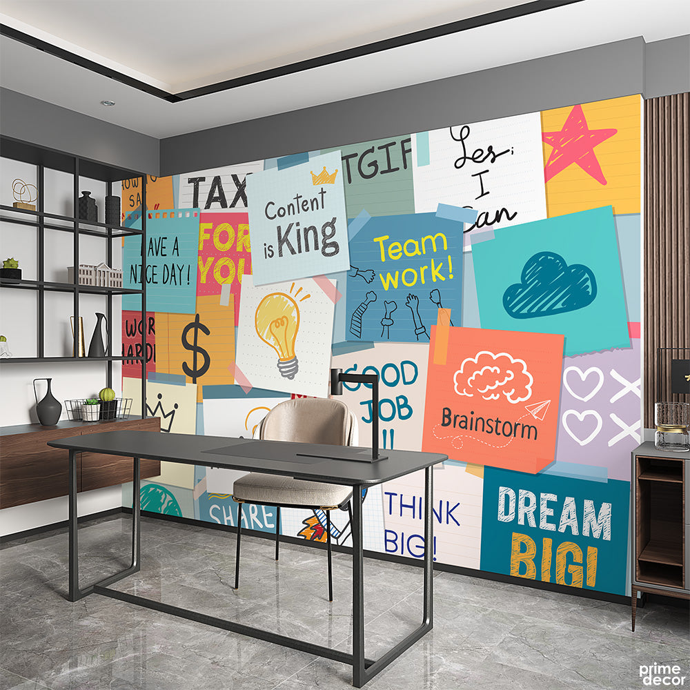 Sticky Notes With Success Typography | Office Wallpaper Mural - Prime Décor