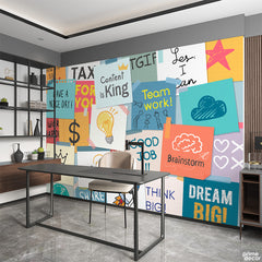 Sticky Notes With Success Typography | Office Wallpaper Mural - Prime Décor