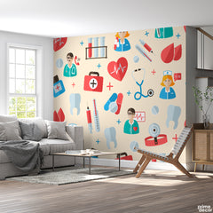 Healthcare Elements With Beige Background | Hospital Wallpaper Mural - Prime Décor