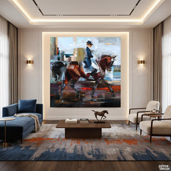 Abstract Equestrian Rider on Bay Horse Knife Style (Single Panel) Digital Painting Wall Art