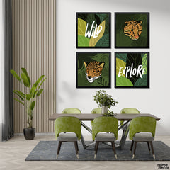 Explore Wild Exotic Cheetah With Tropical Leaves (4 Panel) Nature Wall Art - Prime Décor