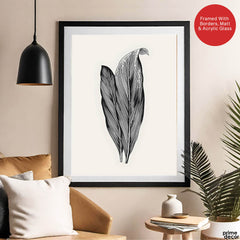 Black & White Tropical Leaves On Grey Background | Abstract Floral Artwork #0034 - Prime Décor