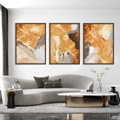 Golden Ochre & Slate Textured Abstract (3 Panel) Modern Wall Art