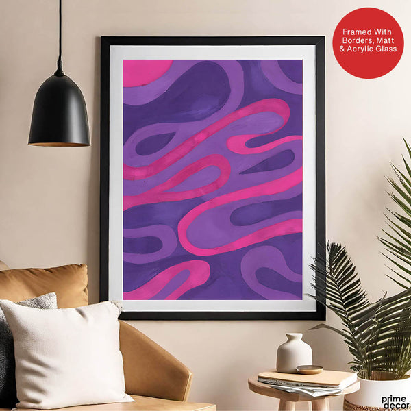 Pink & Purple Abstract Art Design With Neon Effect | Abstract Office Artwork #00350 - Prime Décor