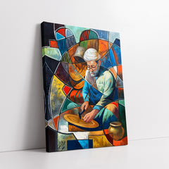 Abstract Copper Artisan with Geometric Stained Glass Background (Single Panel) Digital Painting Wall Art