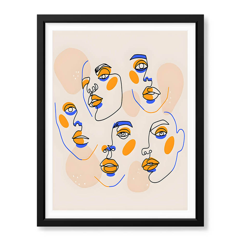Black & Gold Abtract Face Art Over White Background | Abstract Fashion Artwork #00354 - Prime Décor