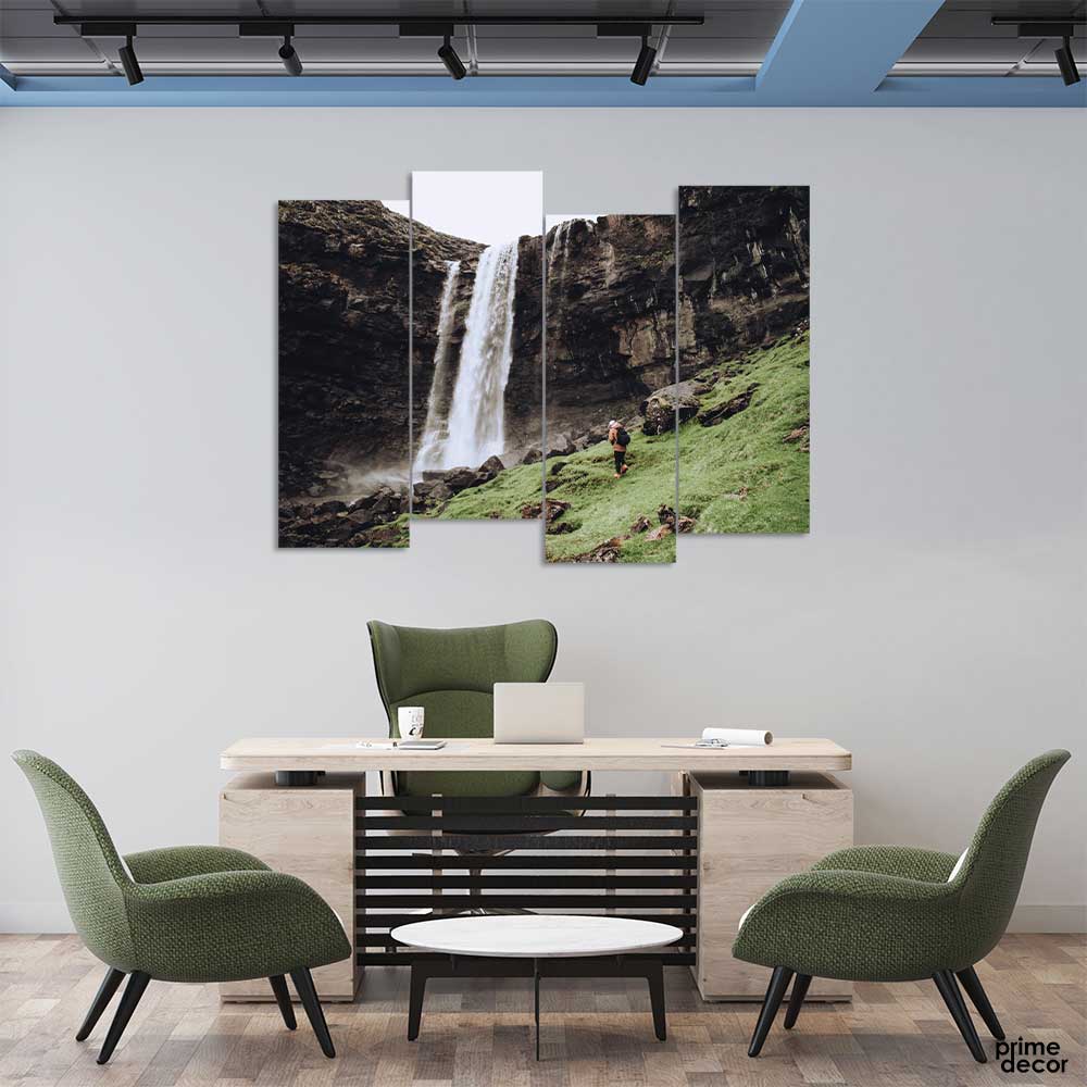 Waterfalls On Rocky Mountains (4 Panel) Abstract Wall Art - Prime Décor