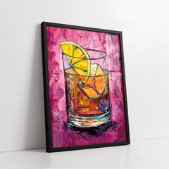 Old Fashioned Cocktail Painting with Lemon Slice Knife Style (Single Panel) Digital Painting Wall Art