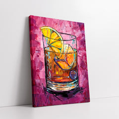 Old Fashioned Cocktail Painting with Lemon Slice Knife Style (Single Panel) Digital Painting Wall Art