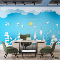 Paper Art Travel Background | Travel Wallpaper Mural - Prime Décor