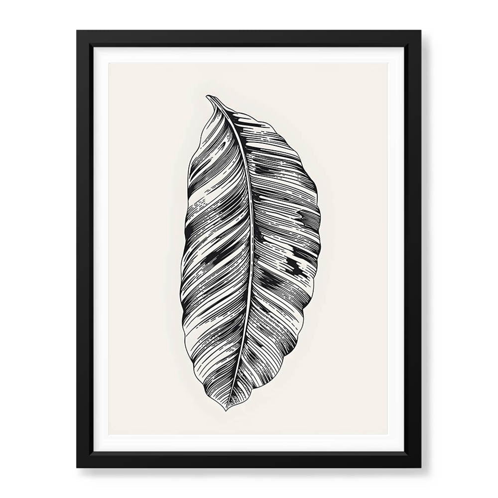 Black & White Tropical Leaves On Grey Background | Abstract Floral Artwork #0035 - Prime Décor