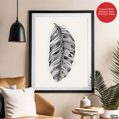 Black & White Tropical Leaves On Grey Background | Abstract Floral Artwork #0035 - Prime Décor