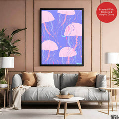 Pink & Beige Abtract Floral Art Over Purple Background | Abstract Floral Artwork #00366 - Prime Décor