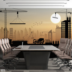 Construction Site At Sunset Illustration | Office Wallpaper Mural
