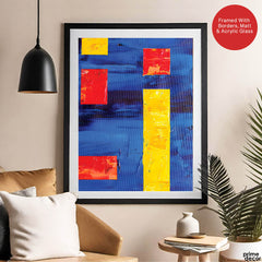 Red & Gold Abtract Art Over Blue Background | Abstract Office Artwork #00368 - Prime Décor