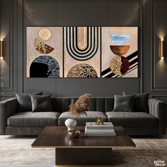 Modern Abstract Arabic Calligraphy & Geometric (3 Panel) Gold Leaf Style Wall Art