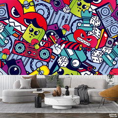 Pop Elements Funky Colorful Doodling | Graffiti Wallpaper Mural