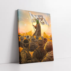 Islamic Leader With White Fatah Qareeb Flag (Single Panel) Digital Painting Wall Art