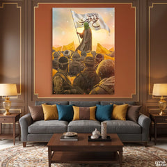 Islamic Leader With White Fatah Qareeb Flag (Single Panel) Digital Painting Wall Art