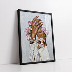 Elegant Female Hands With Jewelry And Pink Flowers Impasto Style (Single Panel) Digital Painting Wall Art