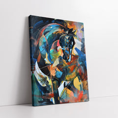 Abstract Geometric Stallion in Blue & Amber Tones Cubist Style (Single Panel) Digital Painting Wall Art