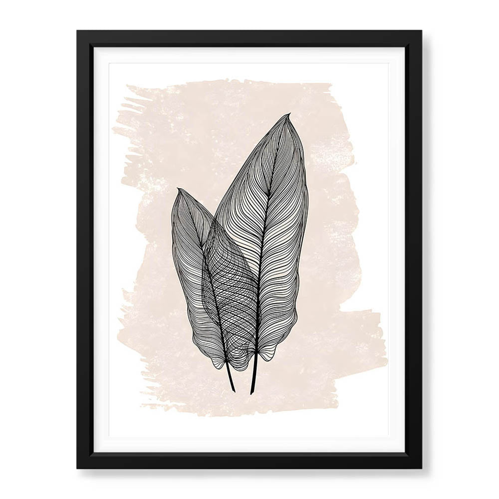 Black Floral Art With Beige Color Over White Background | Abstract Floral Artwork #00376 - Prime Décor