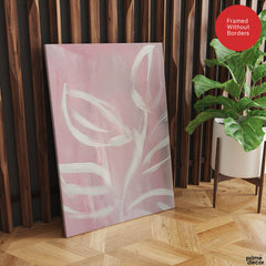 White Floral Art Over Beige Background | Abstract Floral Artwork #00377 - Prime Décor