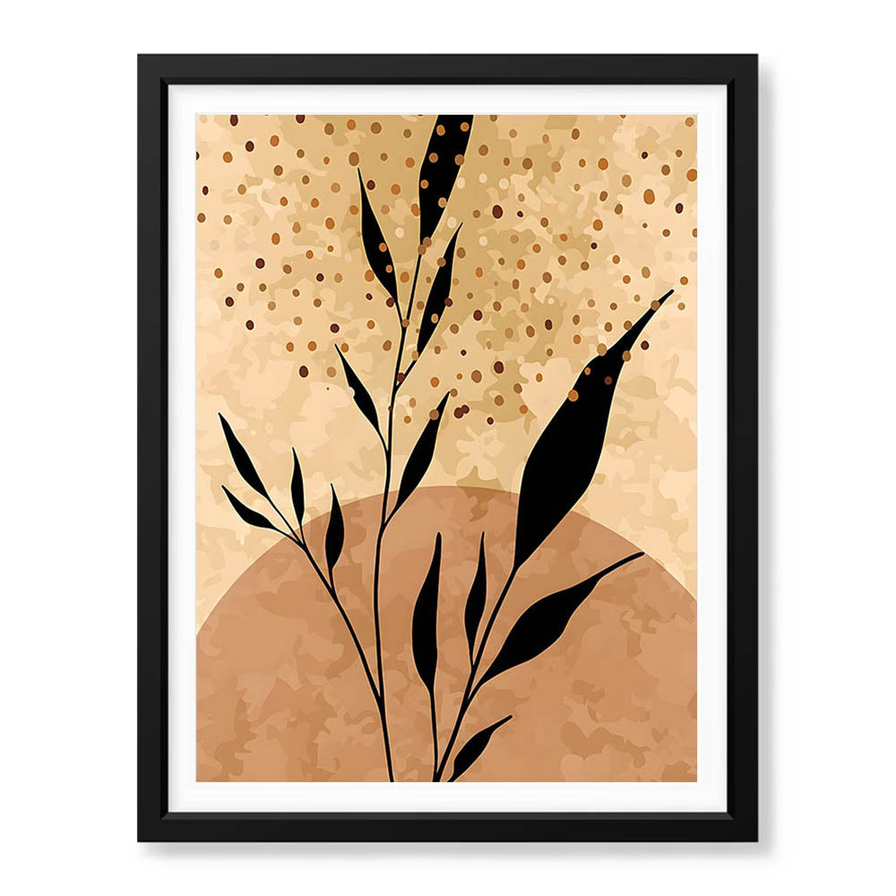 Black Tropical Leaves On Brown & Beige Background | Abstract Floral Artwork #0037 - Prime Décor