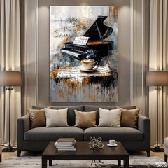 Piano & Steaming Coffee with Music Sheet Abstract (Single Panel) Digital Painting Wall Art