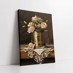 Still Life Peonies in Golden Brass Pitcher Impressionist Style (Single Panel) Digital Painting Wall Art