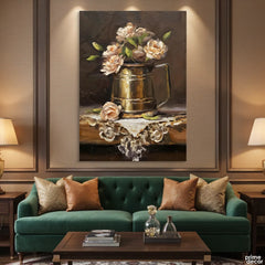 Still Life Peonies in Golden Brass Pitcher Impressionist Style (Single Panel) Digital Painting Wall Art